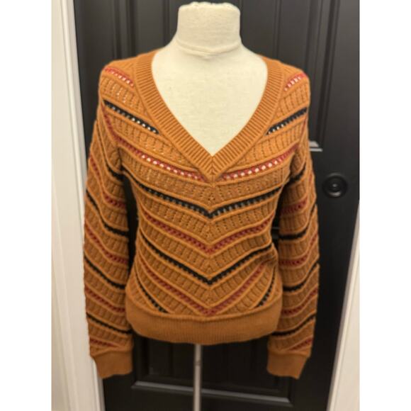 Evereve Sweaters - EVEREVE Sawyer Sweater Women's XS Brown Chevron Stripe EUC